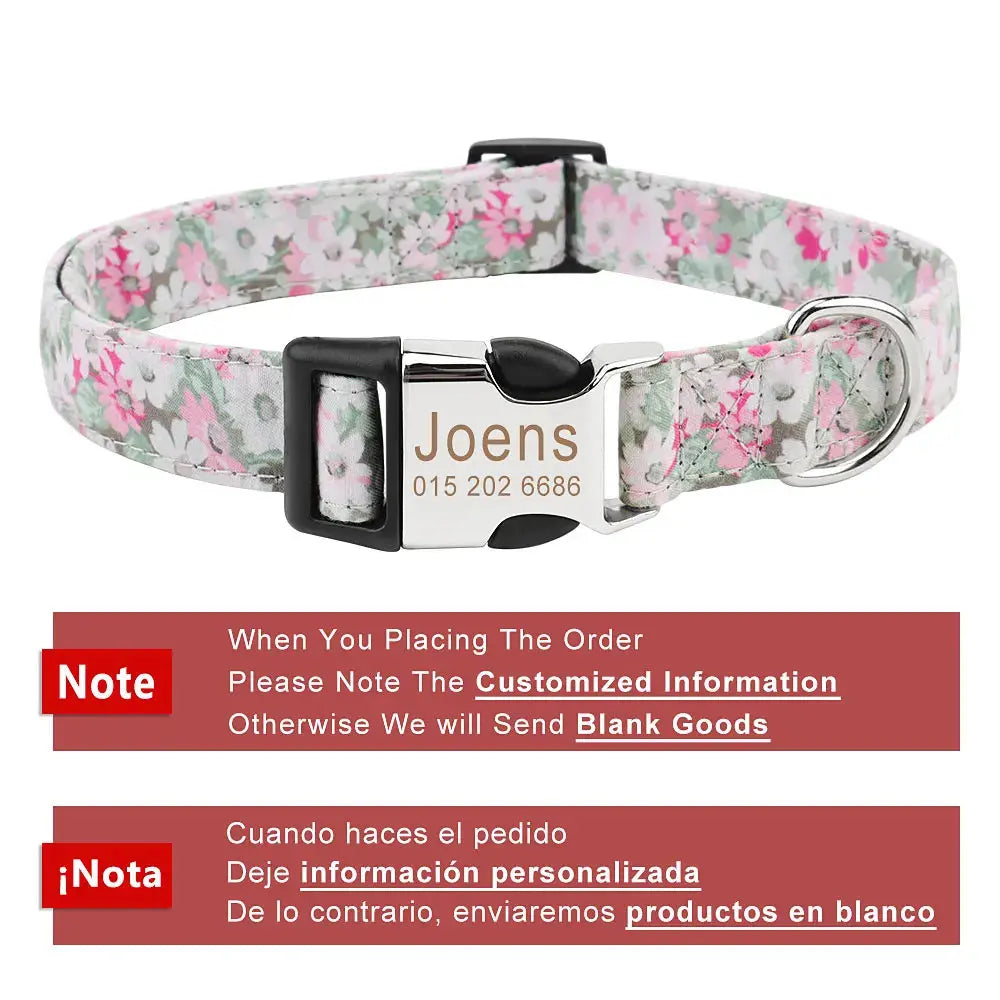 Customized Pet Collar Vintage Flower Engraved Tag ID Name Puppy Collars for Small Medium Large Dogs Nova Trendz