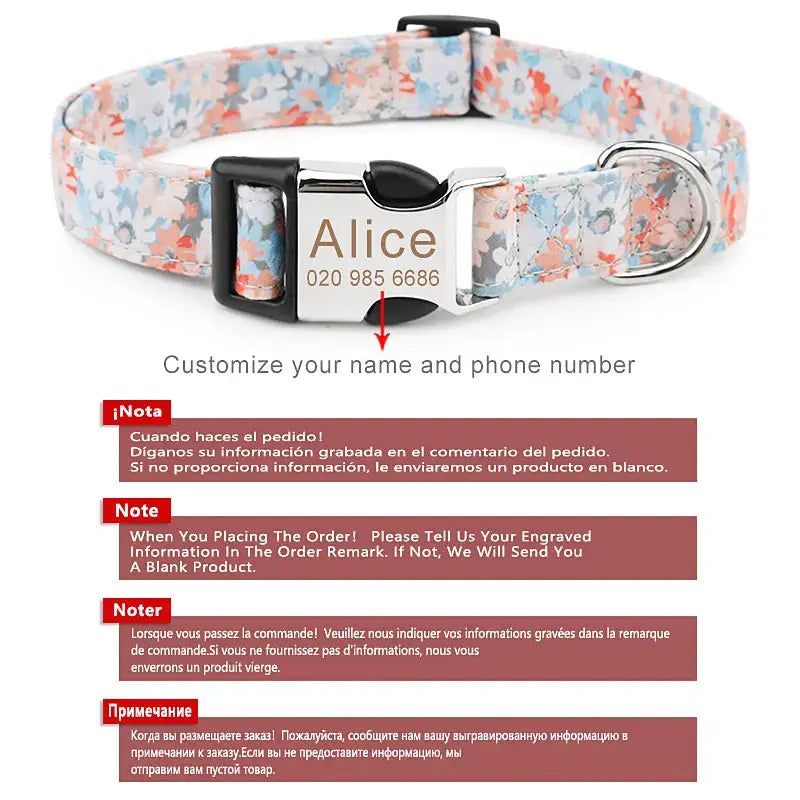 Customized Pet Collar Vintage Flower Engraved Tag ID Name Puppy Collars for Small Medium Large Dogs Nova Trendz