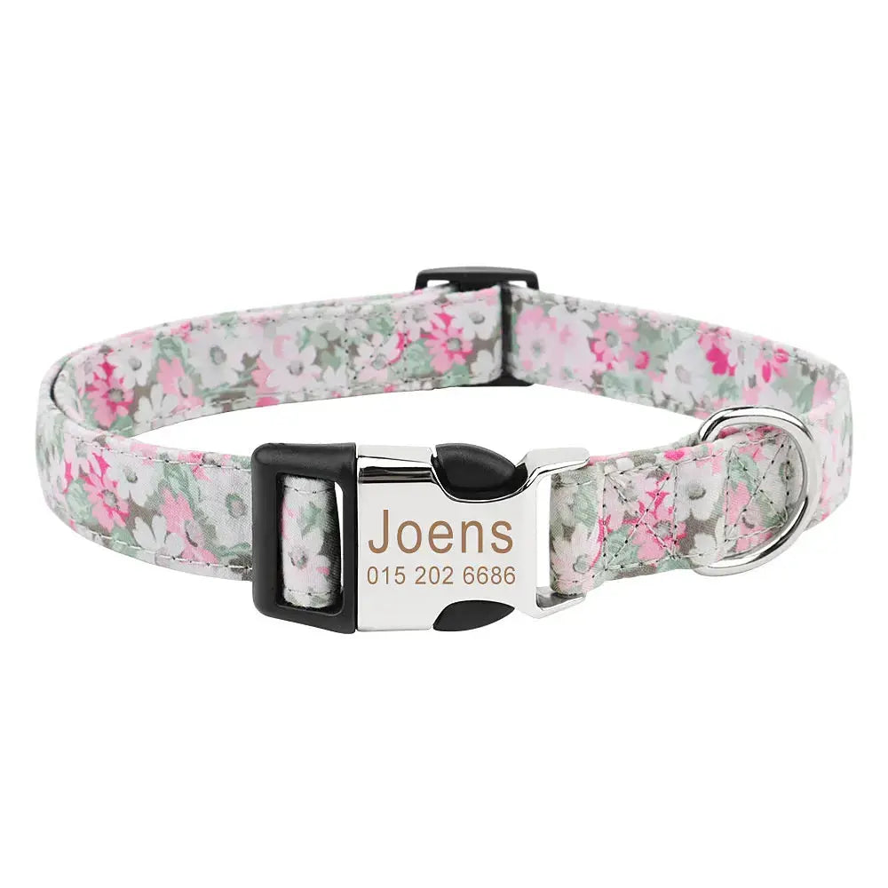 Customized Pet Collar Vintage Flower Engraved Tag ID Name Puppy Collars for Small Medium Large Dogs Nova Trendz