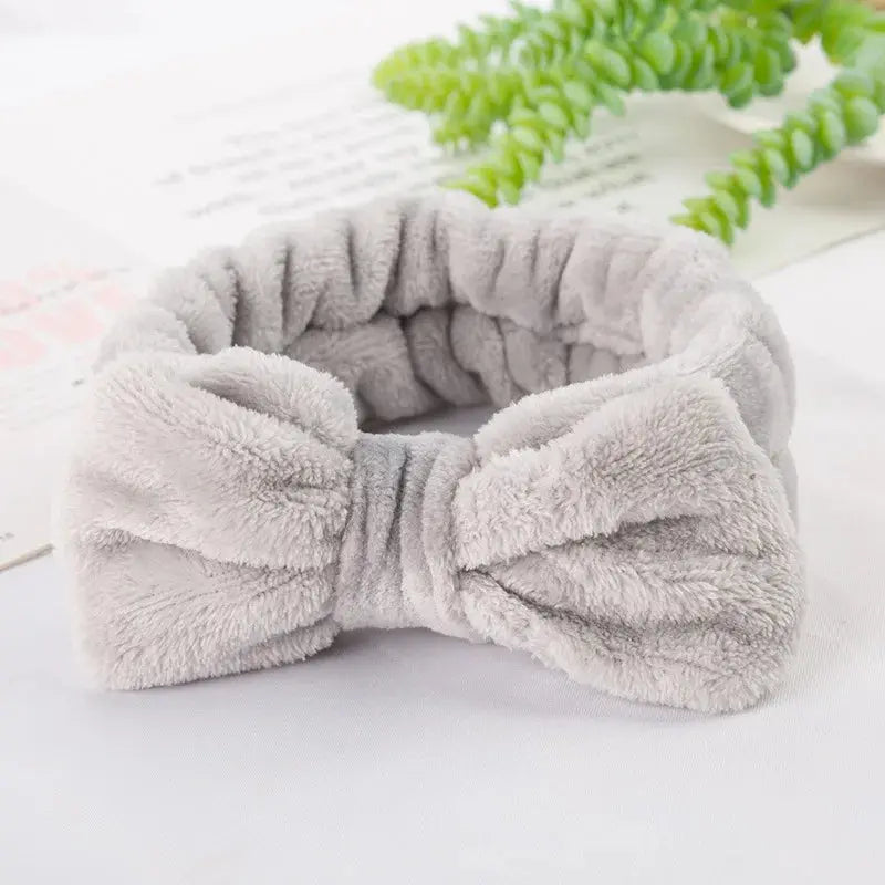 Solid Color Soft Skin Care Comfortable Coral Fleece Big Girl Sports Bath Make Up Facial Bow Knot Velvet Gym Lady Headbands Nova Trendz