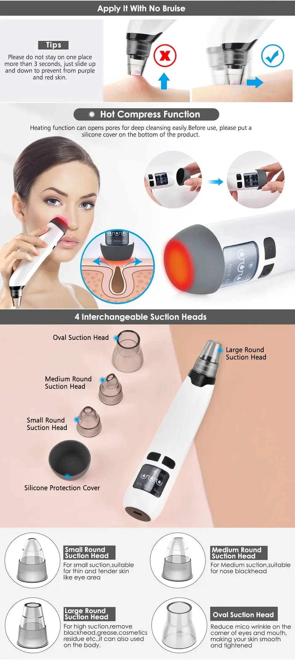 Blackhead Remover Nose T Zone Pore Vacuum Acne Pimple Removal Vacuum Suction Tool Facial Diamond Dermabrasion Machine Face Clean Nova Trendz