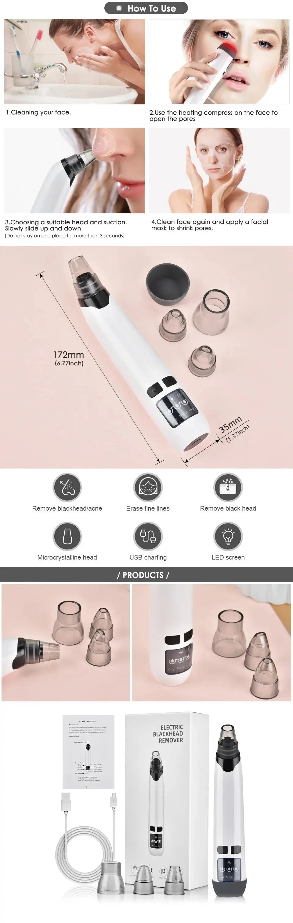 Blackhead Remover Nose T Zone Pore Vacuum Acne Pimple Removal Vacuum Suction Tool Facial Diamond Dermabrasion Machine Face Clean Nova Trendz