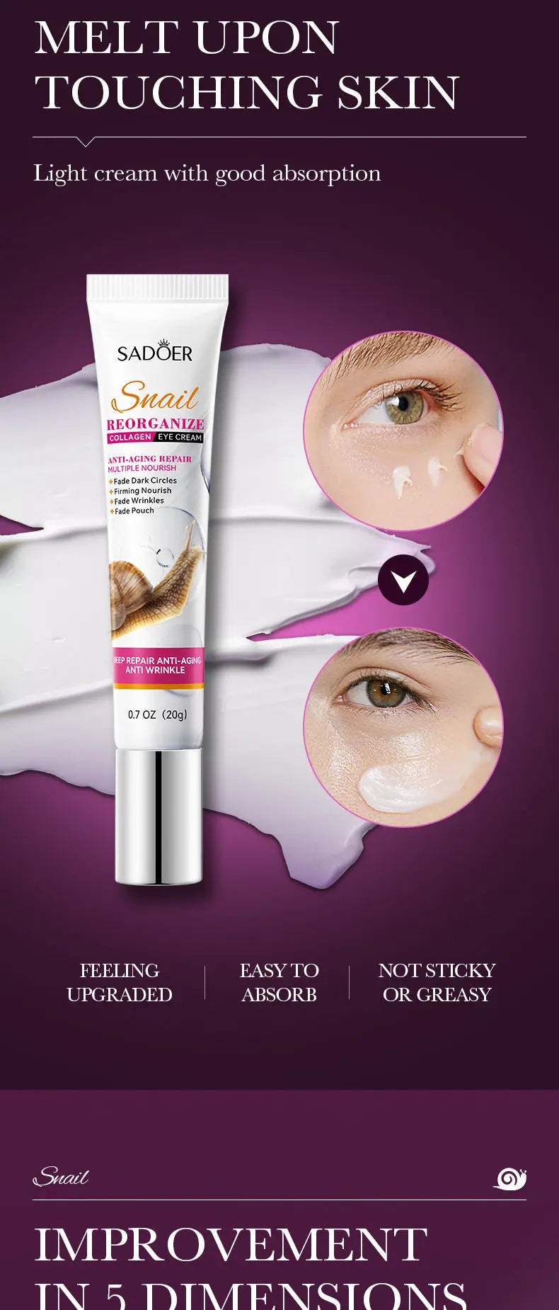 Remove Eyes Bags Eye CreamSnail Collagen Anti Dark Circles Anti-wrinkleMoisturizing Firming Beauty Eyes SkinCare Products Nova Trendz