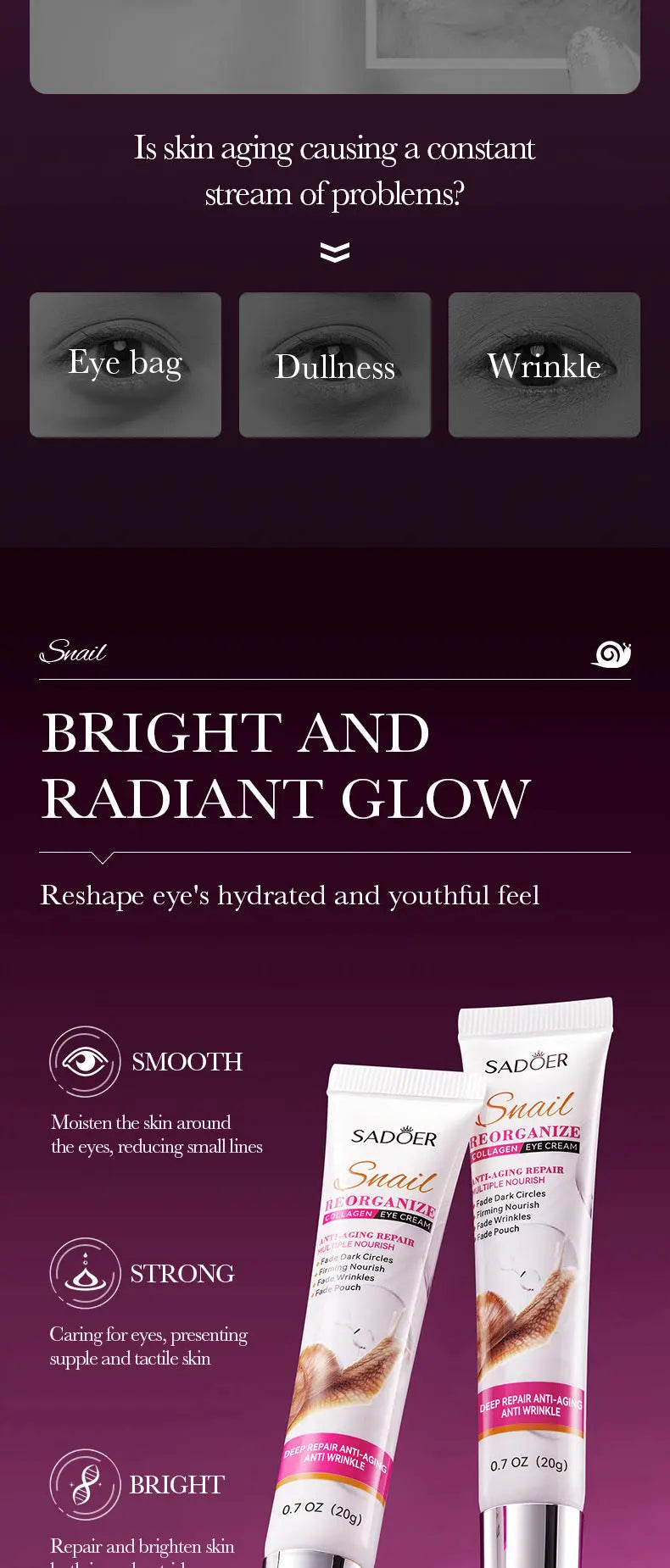 Remove Eyes Bags Eye CreamSnail Collagen Anti Dark Circles Anti-wrinkleMoisturizing Firming Beauty Eyes SkinCare Products Nova Trendz
