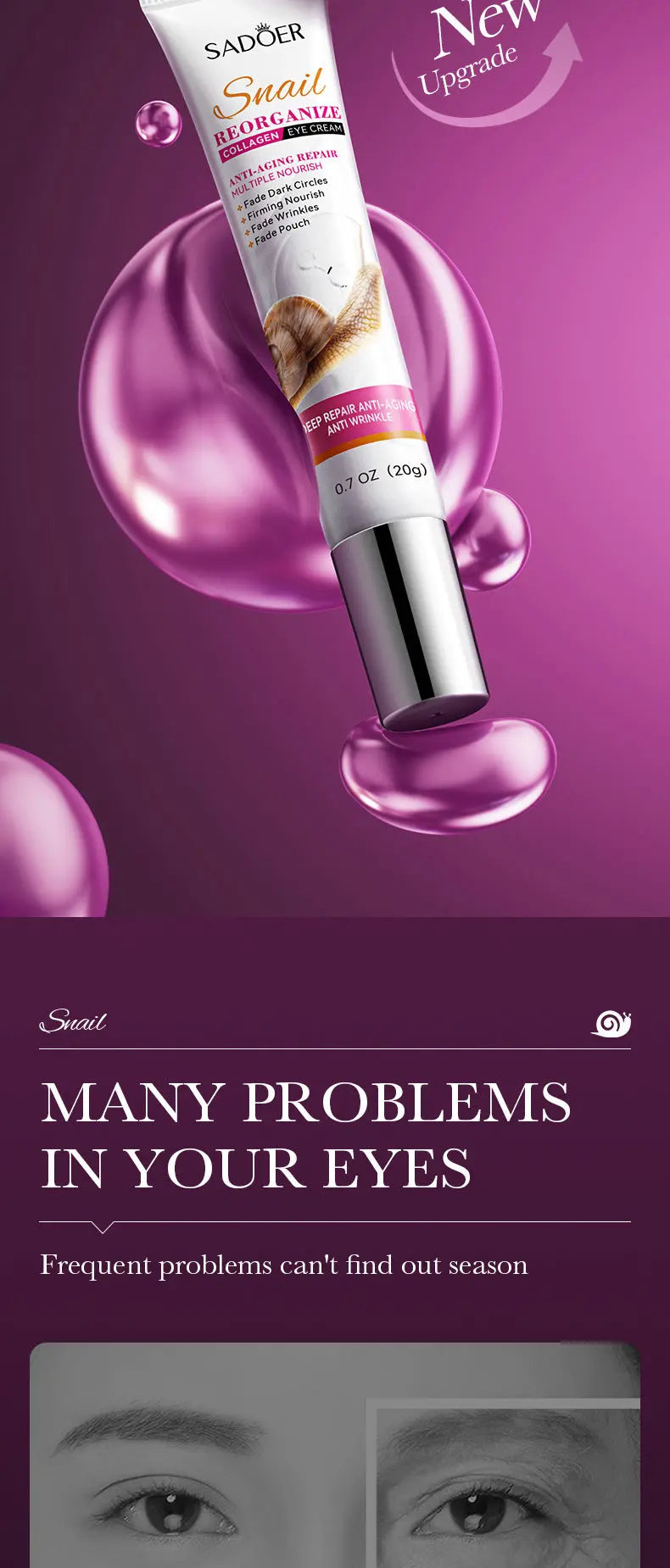 Remove Eyes Bags Eye CreamSnail Collagen Anti Dark Circles Anti-wrinkleMoisturizing Firming Beauty Eyes SkinCare Products Nova Trendz