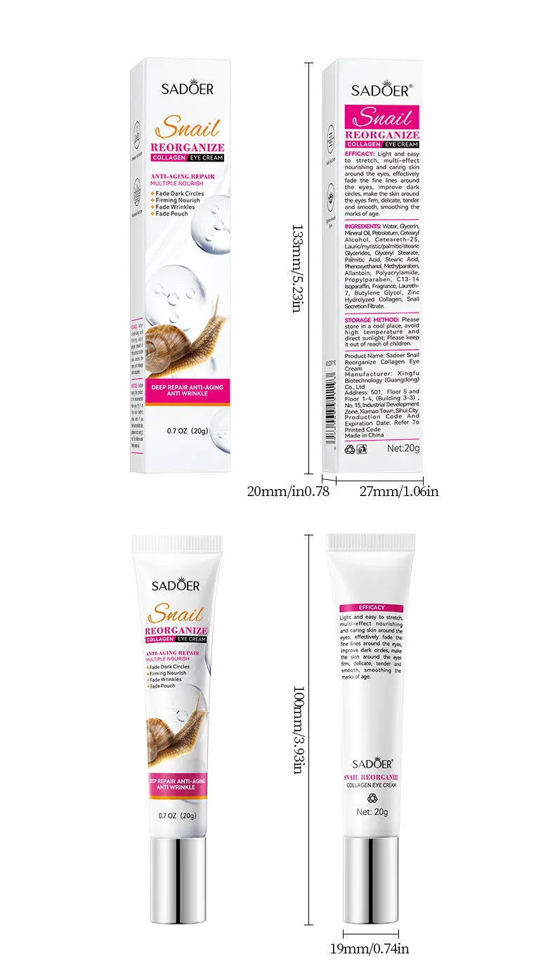 Remove Eyes Bags Eye CreamSnail Collagen Anti Dark Circles Anti-wrinkleMoisturizing Firming Beauty Eyes SkinCare Products Nova Trendz
