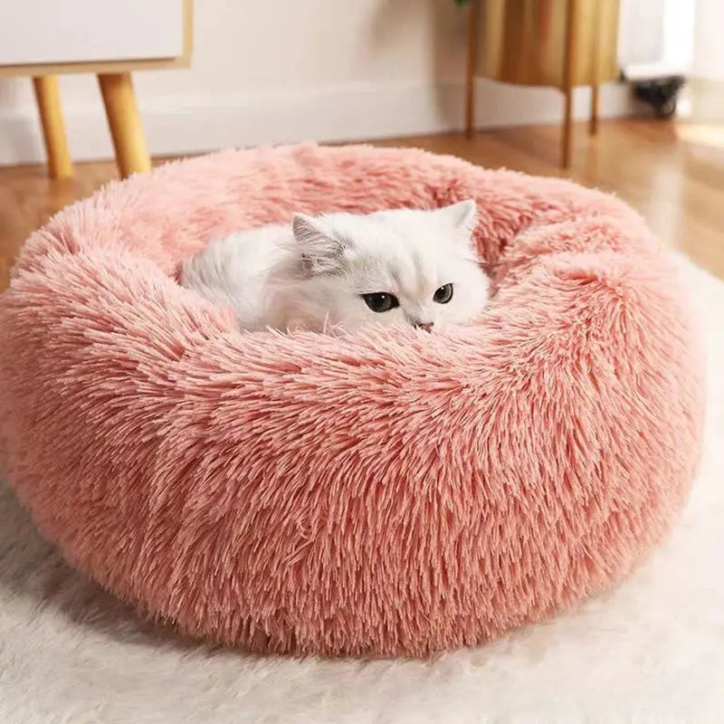 1PC comfortable striped plush pet bed, suitable for cats and dogs,warm,deep sleep round nest,filling,gray,soft,indoor - Nova Trendz