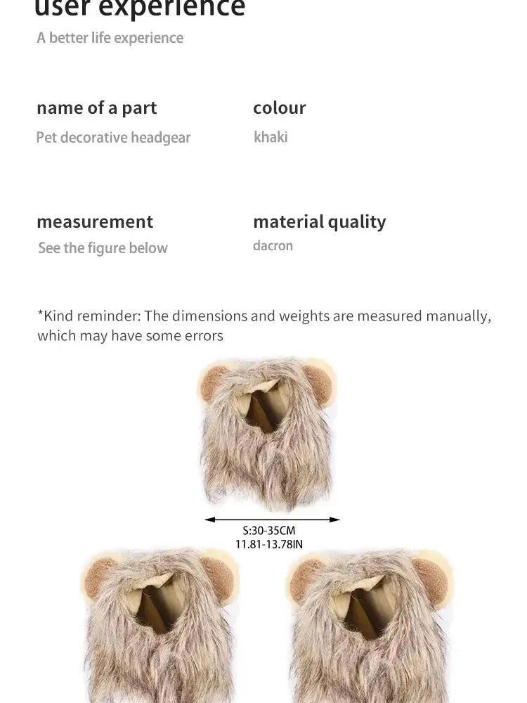 Pet Hairpiece - Humorous Lion Mane Headgear for Dogs and Cats, Adjustable Costume Accessories for Fun Dress-up and Play - Nova Trendz