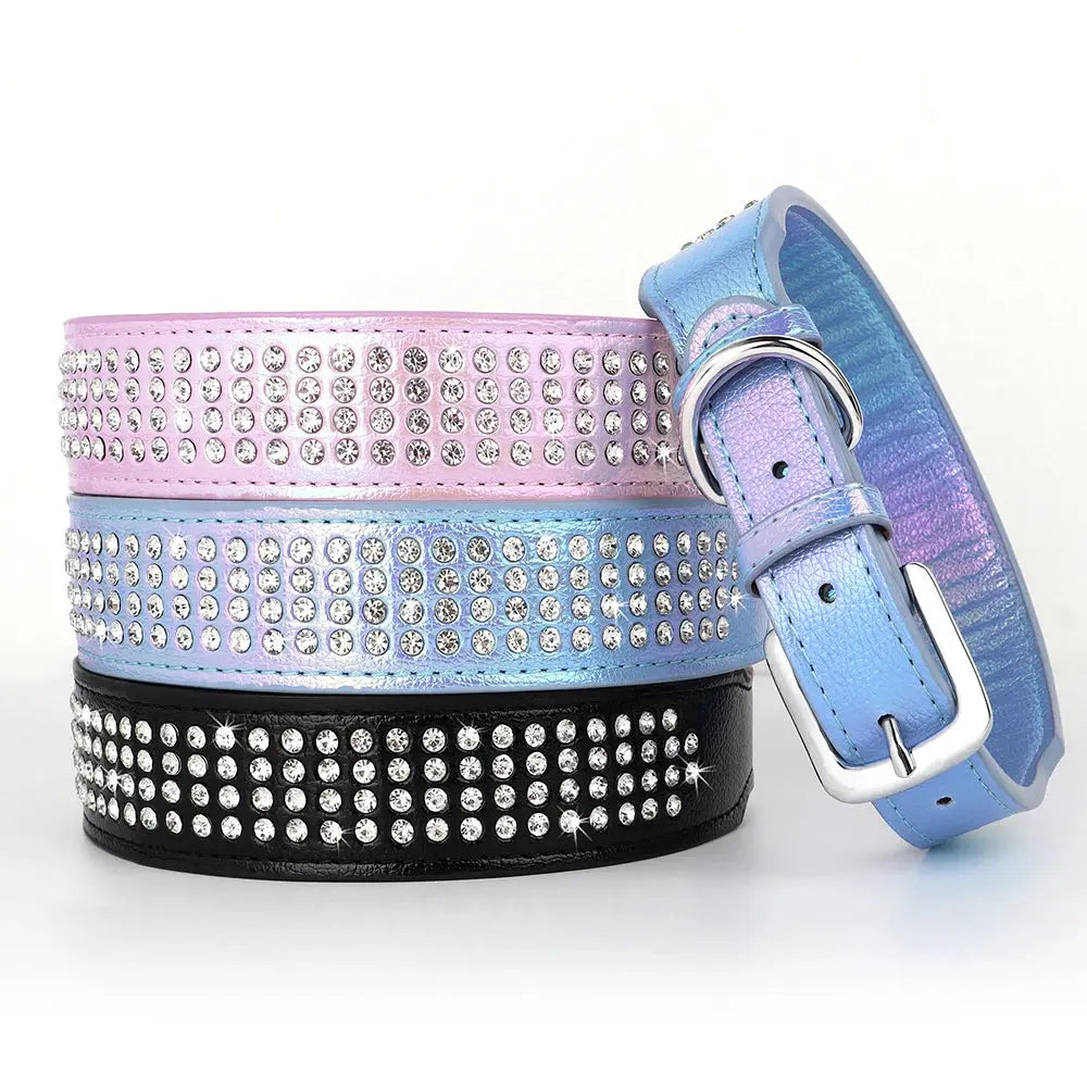 Bling Rhinestone Dog Collar Wide Leather Dogs Collars Glitter Diamond Pet Necklace Durable For Medium Large Dogs French Bulldog Nova Trendz