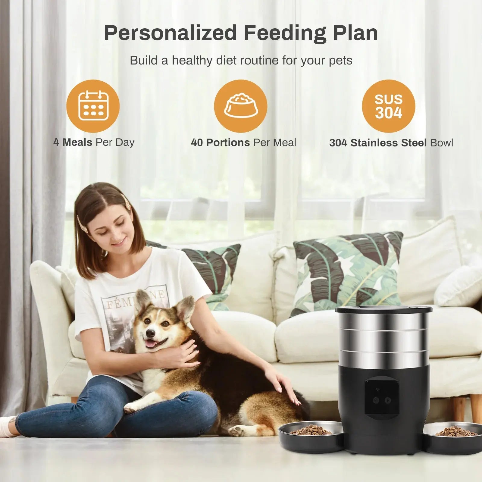 4.5L Button WiFi Automatic Cat Feeder Includes Two Stainless Steel Bowls Smart Pet Cat and Dogs Food Dispenser Feeder Pet Feeder - Nova Trendz