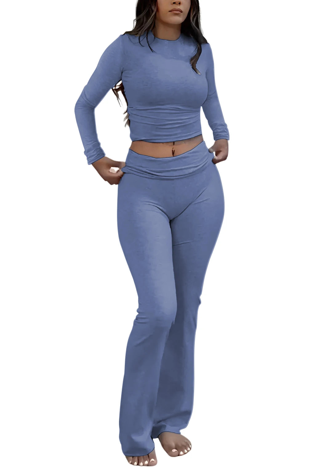 Women's Yoga Two-Piece Set Long-Sleeve Wide-Leg Activewear Set Casual Home Yoga Set Coordinated Set Nova Trendz