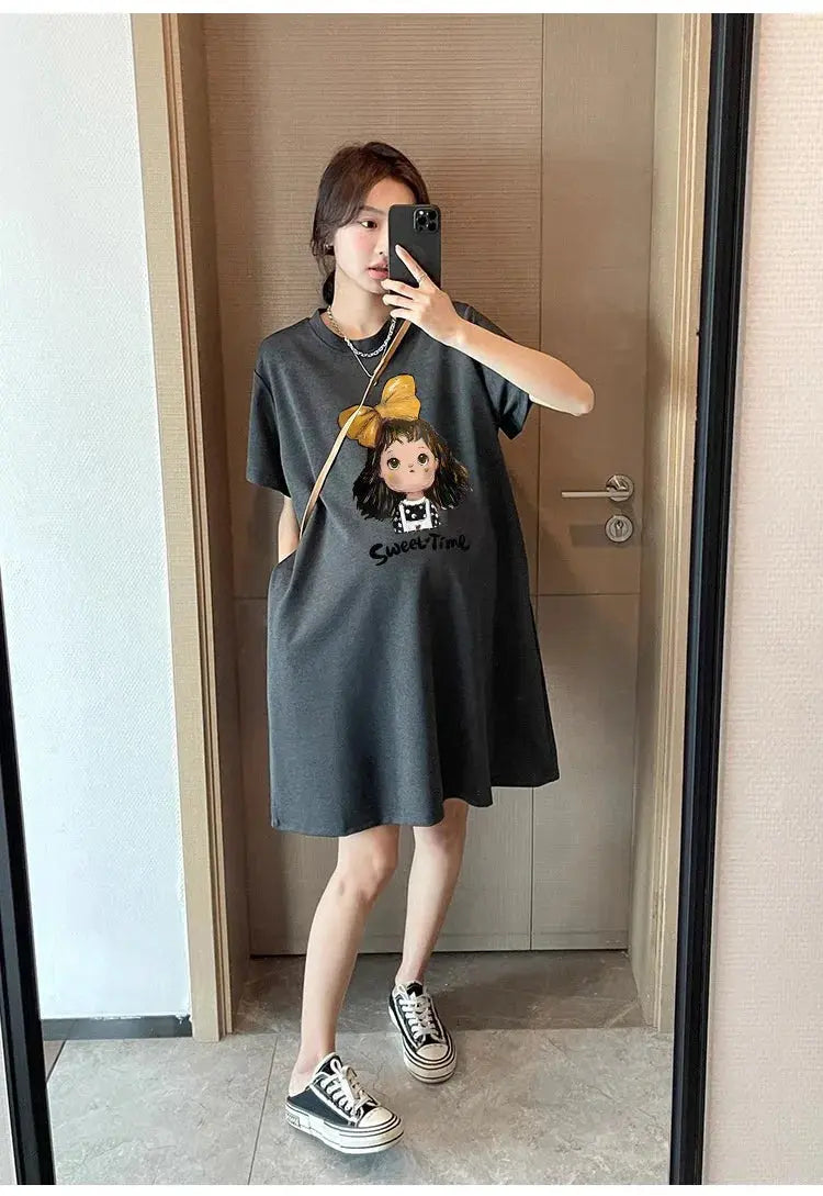 Maternity Summer Dress New Maternity Dress Fashionable Casual Sweet Age Reduction Loose Large Size Small T-Shirt Skirt Nova Trendz
