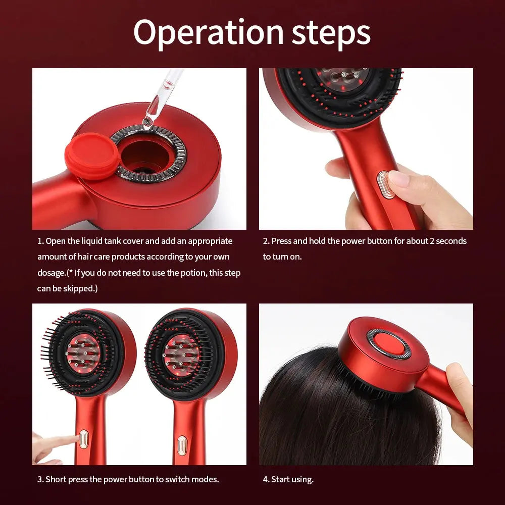 3 Modes Electric Vibration Massage Comb Red Light Therapy Hair Growth Massage Scalp Brush Oil Liquid Applicator Head Massager - Nova Trendz