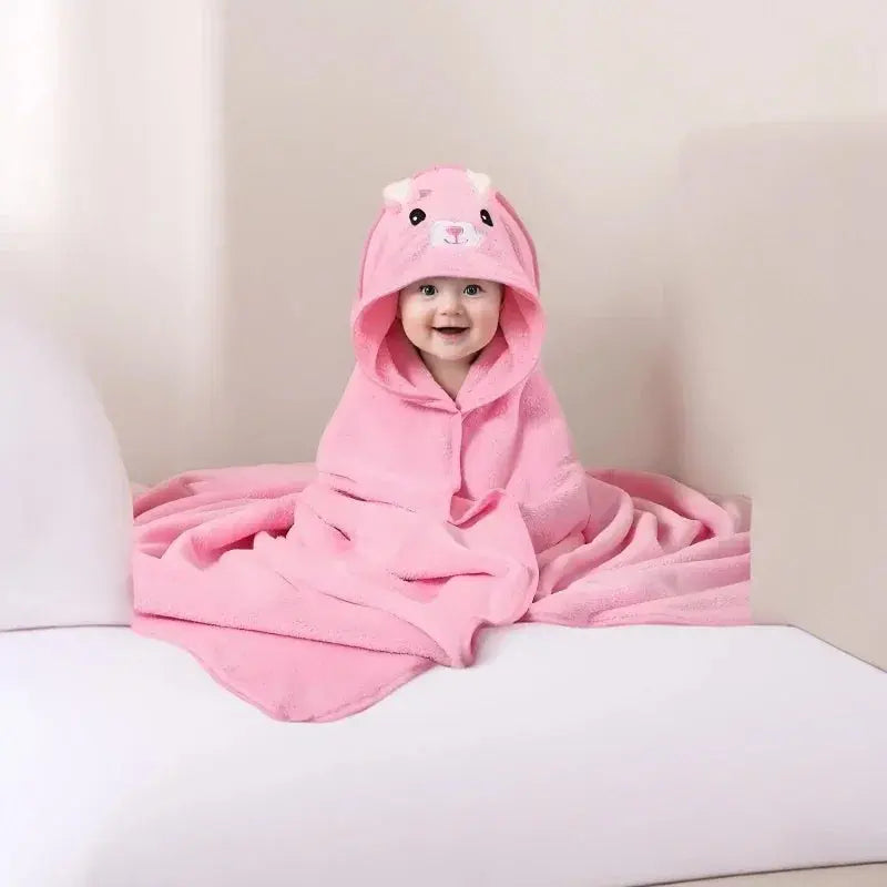 Hooded Coral Velvet Baby Bath Towel Cartoon Baby Elephant Wrap Blanket Super Absorbent Warm Bathrobe Newborn Baby Bath Towel Nova Trendz