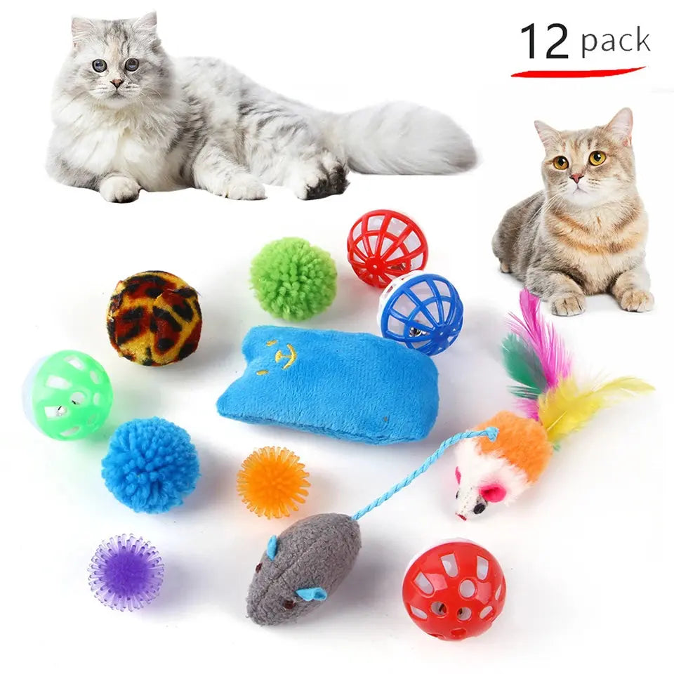 DualPet Kitten Toys Variety Cat Toy Combination Set Cat Toy Funny Cat Stick Sisal Mouse Bell Ball Cat Supplies 20 Piece Set - Nova Trendz