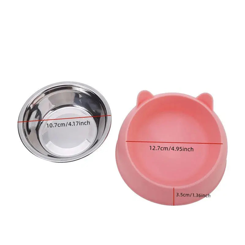 1pc Cat Bowl Lovely Creative Inclined Kitten Puppy Food Feeding Bowls Stainless Steel Cats Drinking Feeder Pet Dogs Cats Feeders - Nova Trendz