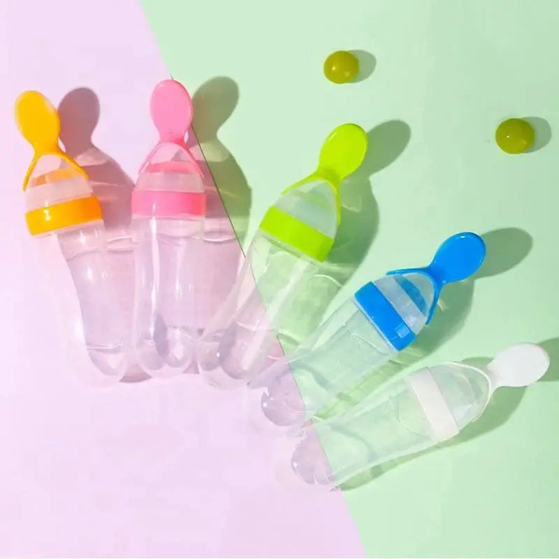 Squeezing Feeding Bottle Silicone Newborn Baby Training Rice Spoon Infant Cereal Food Supplement Feeder Safe Tableware Tools Nova Trendz