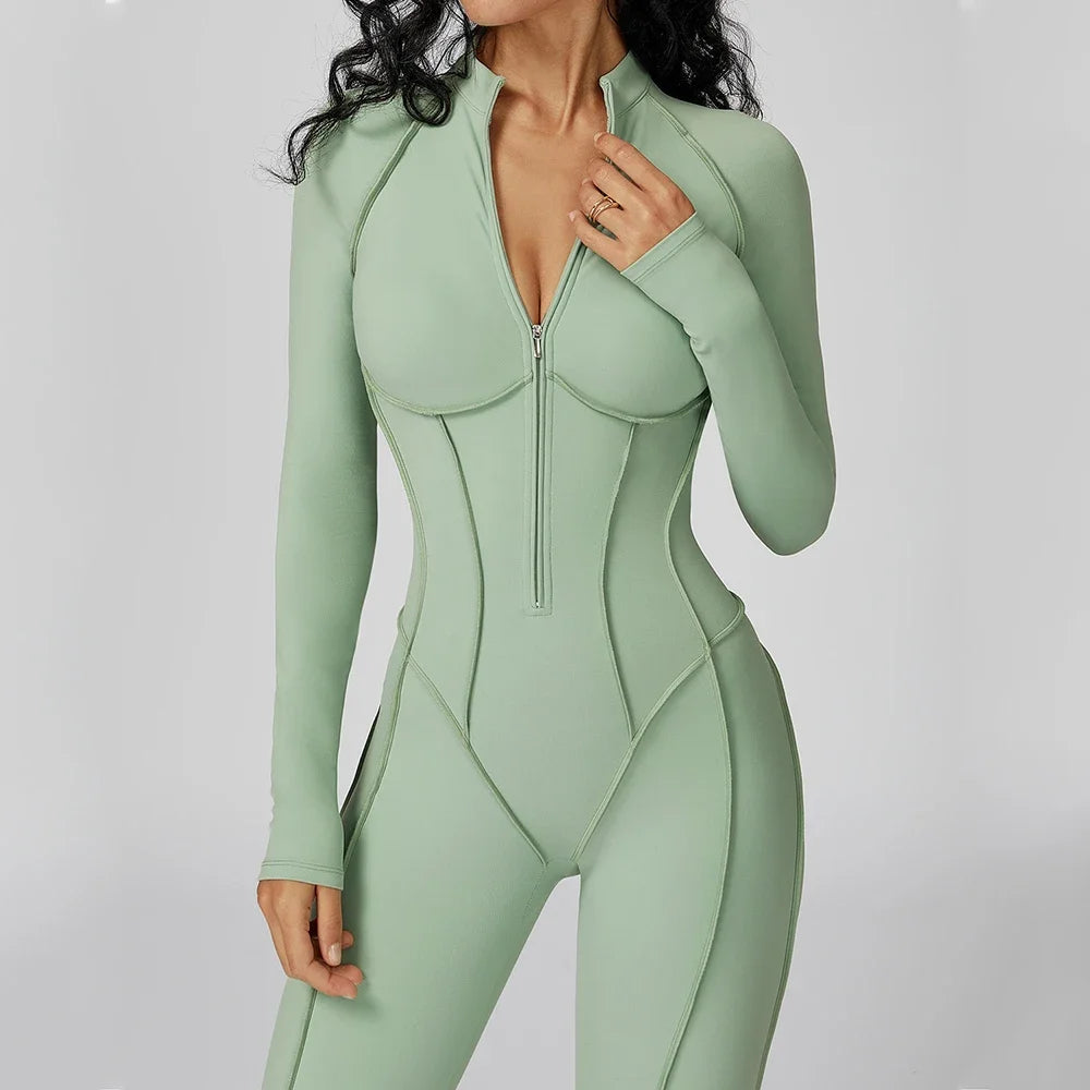 Yoga Bodysuit Long Sleeved Women's Tracksuits Gym Zipper Jumpsuits Sports Workout High-intensity Fitness One-piece Tights Suit Nova Trendz