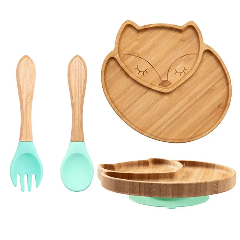 3Pcs Baby Bamboo Plate Silicone Suction Kids Wooden Feeding Tableware Non-slip Dinnerware Baby Tableware for Baby Birthday Gift Nova Trendz