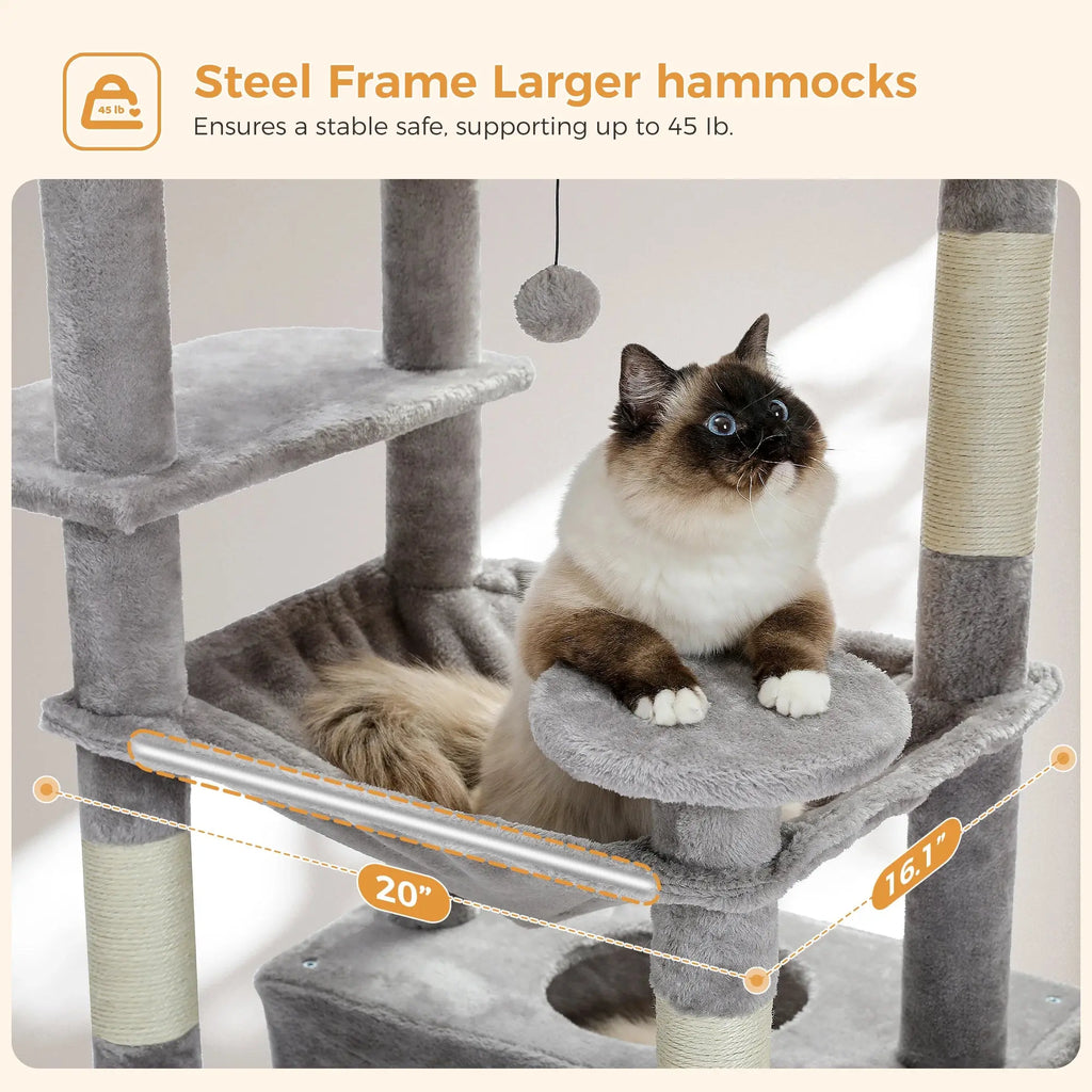 184cm Large Cat Tree and Tower for Indoor Cats With Sisal-Covered Scratching Posts Spacious Hammock Padded Perches and Condos Nova Trendz