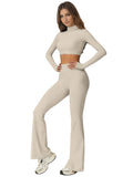 Women's Turtleneck Long Sleeve Yoga Set Back Cutout Flare Pants with Removable Pads Tummy Control Butt Lifting Gym Outfit Nova Trendz