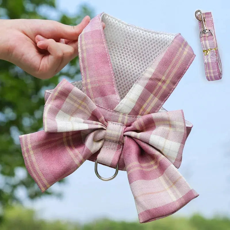 New Pets Dog Harness Set Adjustable Bowknot Cute Harness Dogs No Pull Soft Mesh Chest Strap Collar Perro Puppy Outdoor Walking Nova Trendz