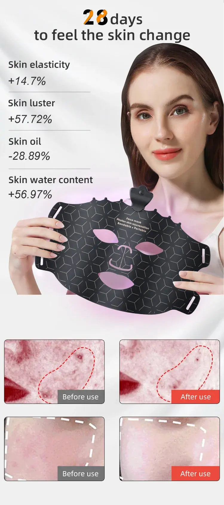 UBilli 7 Colors Silicone Led Facial Mask Light Therapy Mask Full Face 240 Lamp Beads Wirelessly Red Light Therapy Photon Mask Nova Trendz