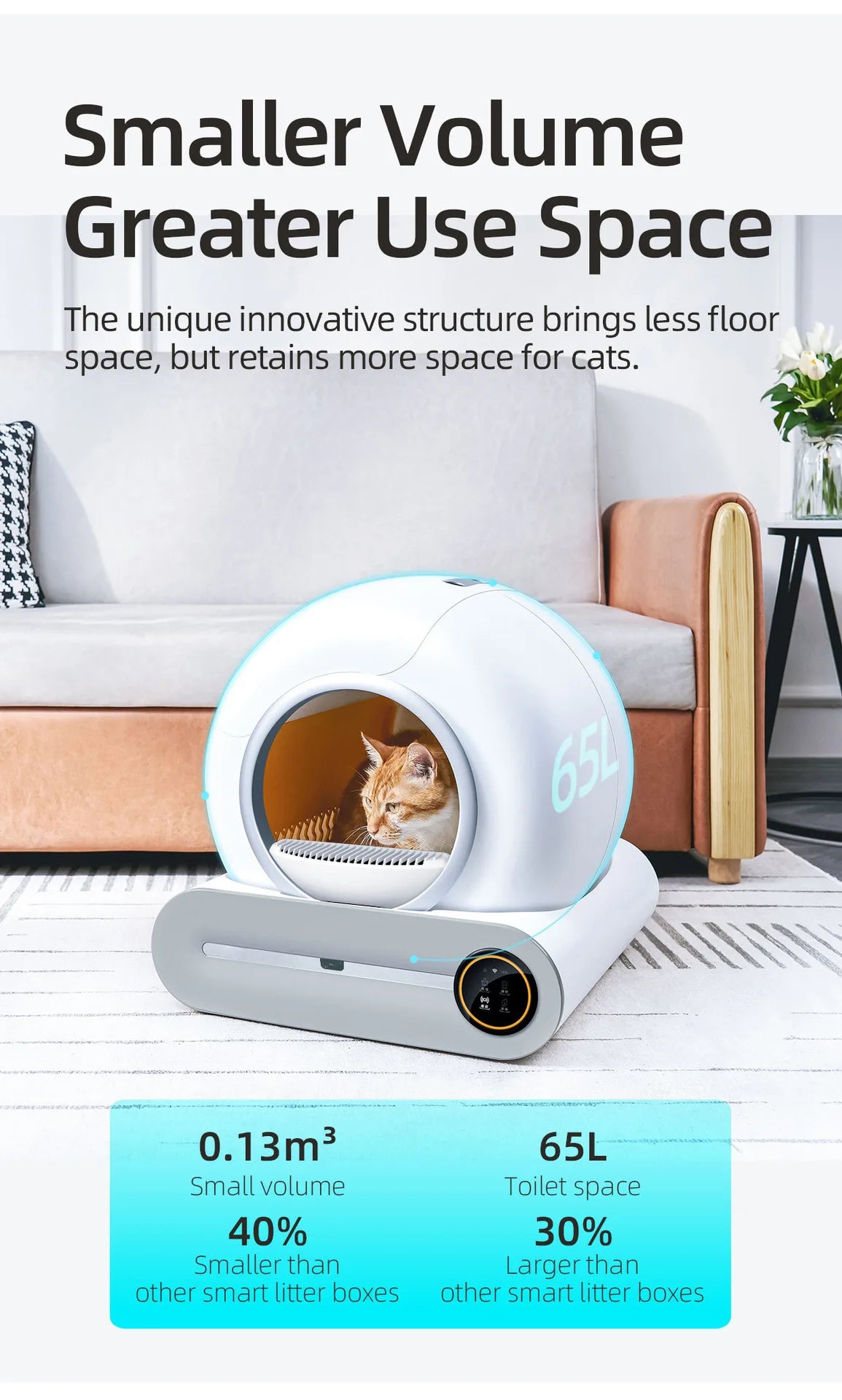 Intelligent self-cleaning cat litter box, automatic cleaning cat toilet, APP controlled Lonic deodorizer, cat litter tray