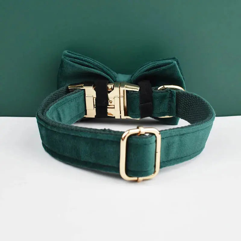 Green Velvet Dog Collar And Leash Set For Dogs Custom Engraved Nameplate Pet Supplies Dog Leash velvet43 - Nova Trendz