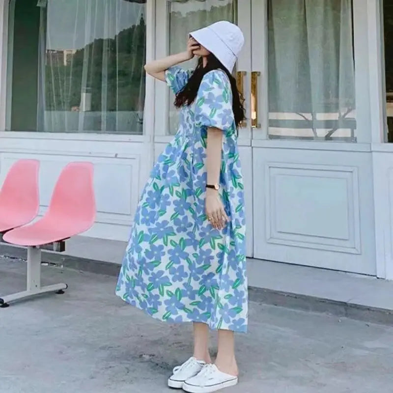 New Small Fresh Maternity Dress Summer Korean Loose Tide Mother French Maternity Printing Doll Printing Doll Dress Summer Outing Nova Trendz
