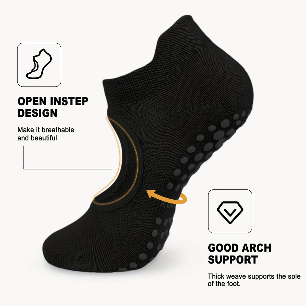 2 Pairs Non-Slip Pilates Socks for Women, Grippy Open-Top Yoga Socks, Breathable Barre Dance Athletic Socks Nova Trendz