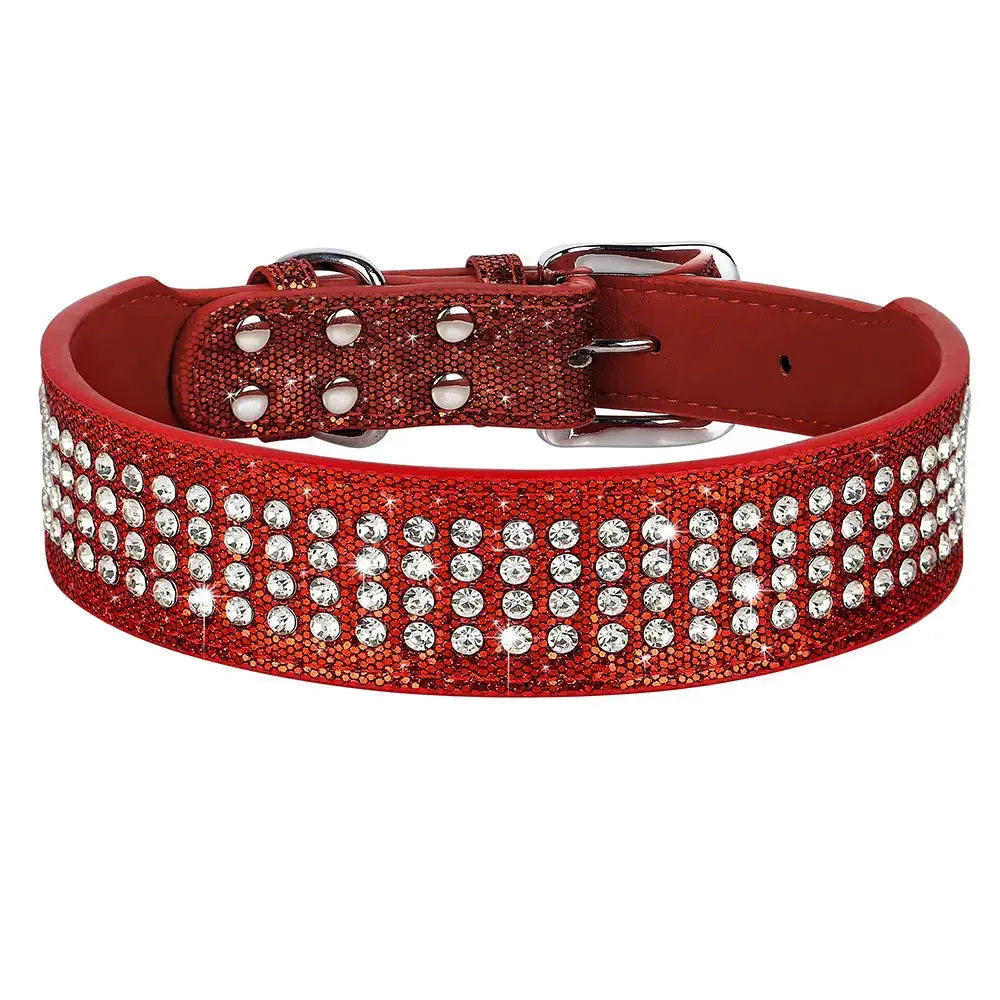 Bling Rhinestone Dog Collar Wide Leather Dogs Collars Glitter Diamond Pet Necklace Durable For Medium Large Dogs French Bulldog Nova Trendz