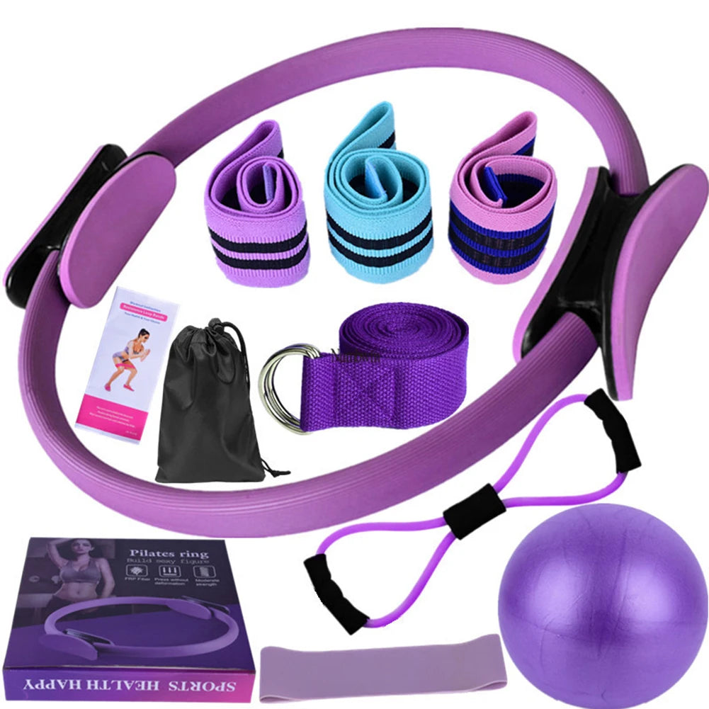 11PCS Pilates Loop Yoga Set 8 Resistance Band/Yoga Band Home Workout Pilates Ring Set Multifunctional Workout Set Yoga Equipment