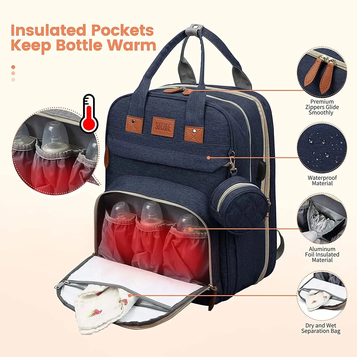 3 In 1 Diaper Bag Backpack Foldable Baby Bed Waterproof Travel Bag with USB Charge Diaper Bag Backpack with Changing Bed 3 types Nova Trendz