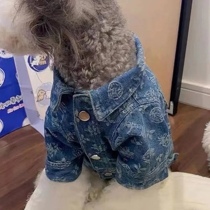 Printing Denim Clothes for Small Medium Dogs Soft Polyester Unisex Cat Overalls Snap Button Coats Autumn Pet Chihuahua Clothing - Nova Trendz