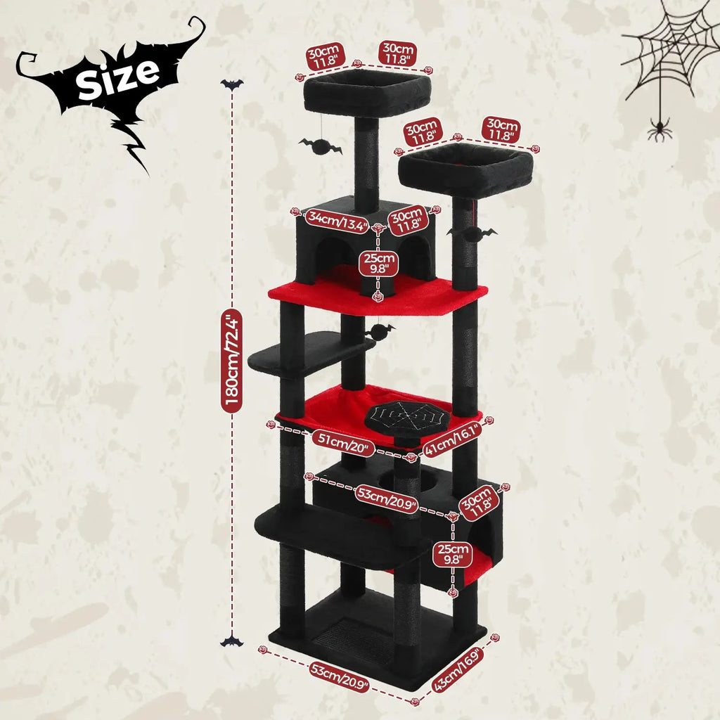 184cm Large Cat Tree and Tower for Indoor Cats With Sisal-Covered Scratching Posts Spacious Hammock Padded Perches and Condos Nova Trendz