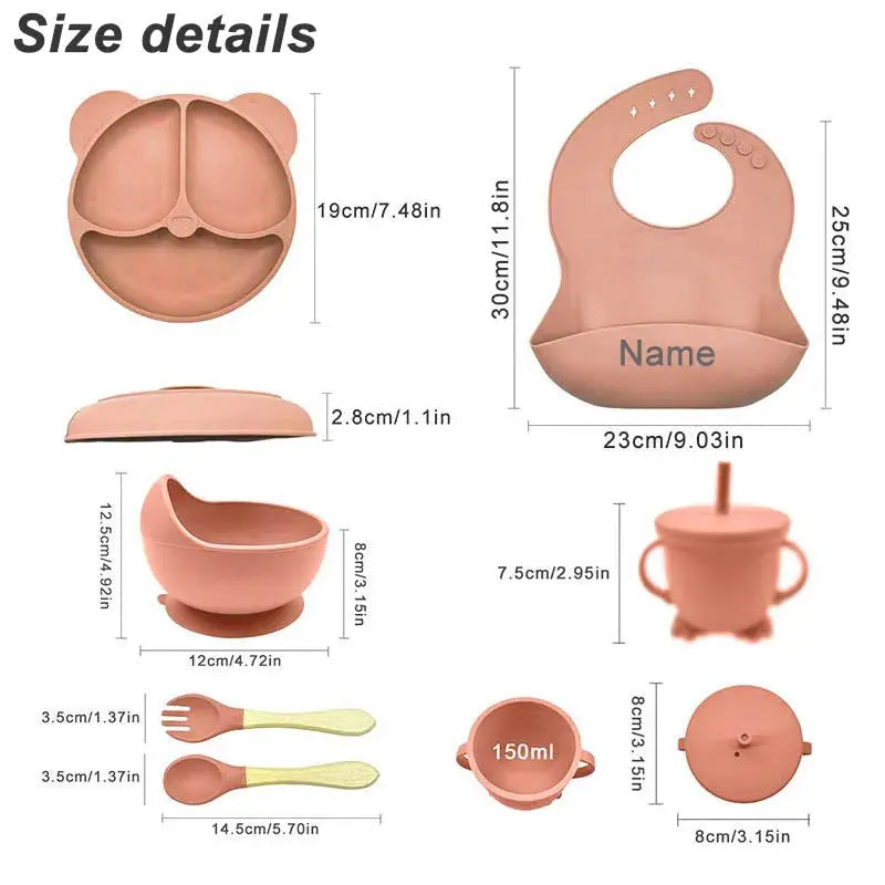 Personalized Name Tableware For Kids Silicone Suction Cup Plate Bowl Baby Feeding Set Children Dinner Dishes Bowl Spoon Cup Nova Trendz