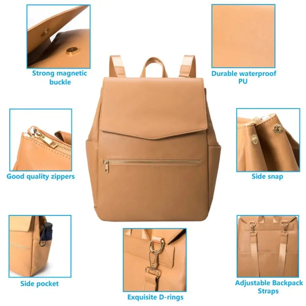 PU Leather Baby Diaper Bag Backpack For Moms Large Capacity Nappy Bag with Changing Pad Stroller Straps baby bags organizer Nova Trendz