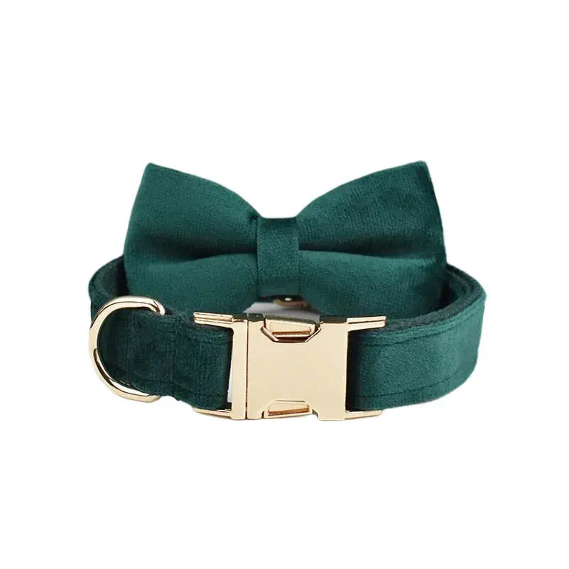 Green Velvet Dog Collar And Leash Set For Dogs Custom Engraved Nameplate Pet Supplies Dog Leash velvet43 - Nova Trendz