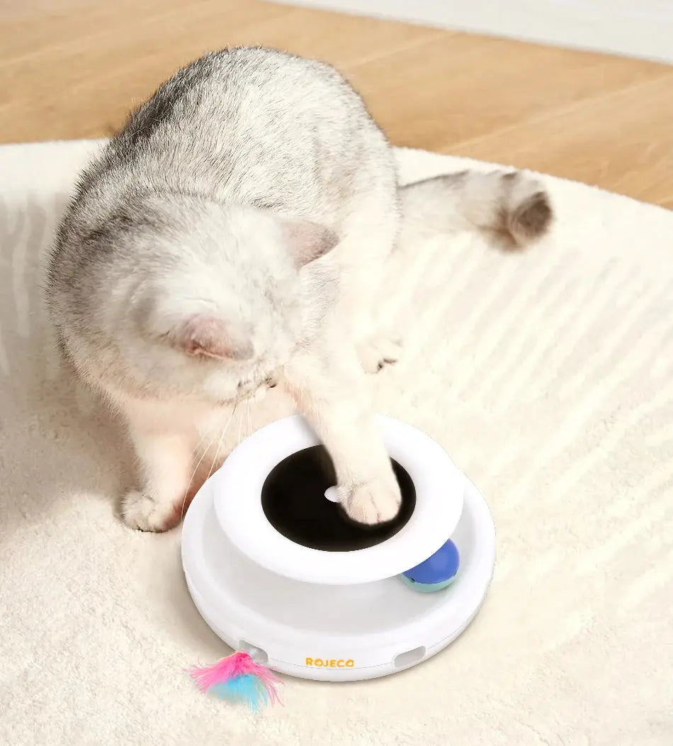 ROJECO 2 in 1 Smart Cat Toys Automatic Feather Fun Ball Toy Set For Cat Dog 5 Modes Electronic Interactive Pet Toy Accessories - Nova Trendz