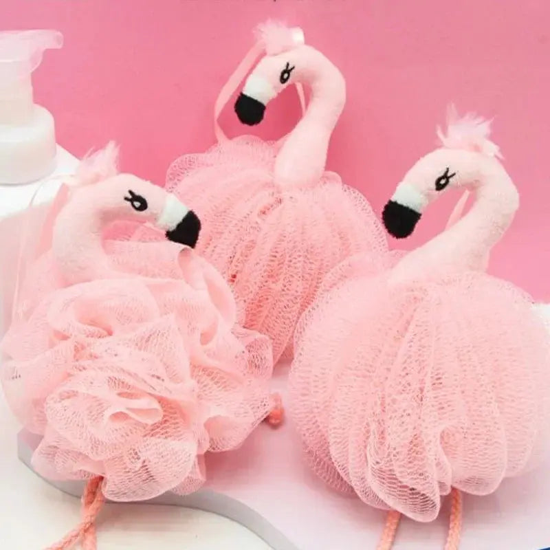 Flamingo Bath Sponges Animal Kids Loofah Bath Pouf Mesh Animal Toy Bath Sponge Colorful Body Scrubber Balls Shower Mesh for Kids Nova Trendz