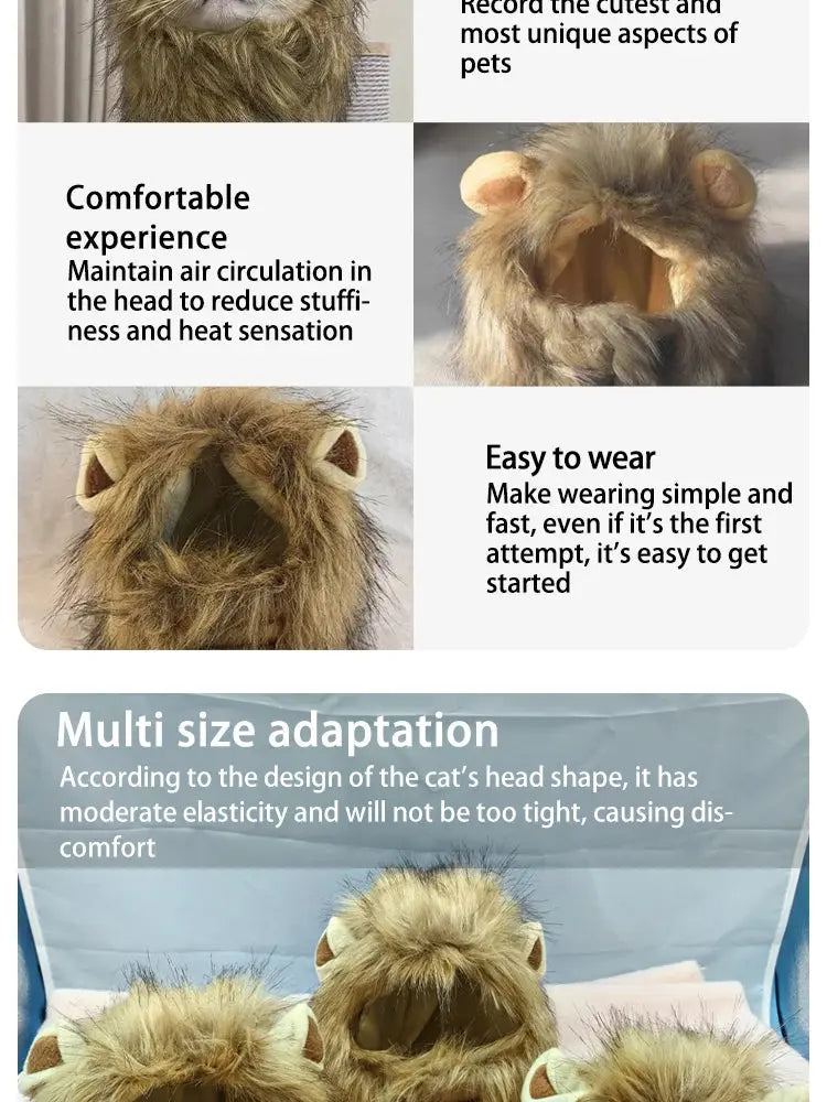 Pet Hairpiece - Humorous Lion Mane Headgear for Dogs and Cats, Adjustable Costume Accessories for Fun Dress-up and Play - Nova Trendz