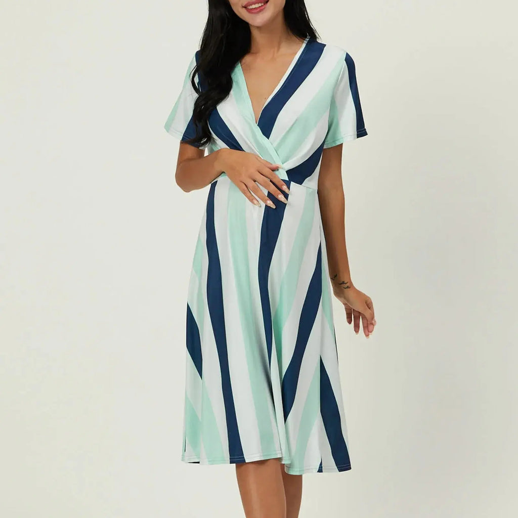Spaghetti Dress Loose Casual Maternity Women Beach Striped Printed A Line Lace Short Sleeve Dresses Nova Trendz