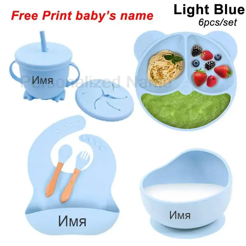 Personalized Name Tableware For Kids Silicone Suction Cup Plate Bowl Baby Feeding Set Children Dinner Dishes Bowl Spoon Cup Nova Trendz