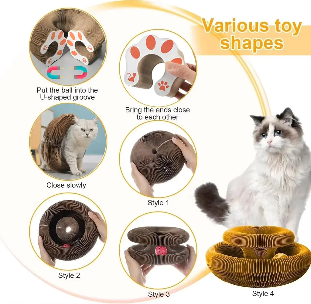 Magic Cat Scratch Organ Board Cat Toy with Ball Cat Grinding Claw Cat Climbing Frame Kitten Round Corrugated Cat Scratching Toy Nova Trendz