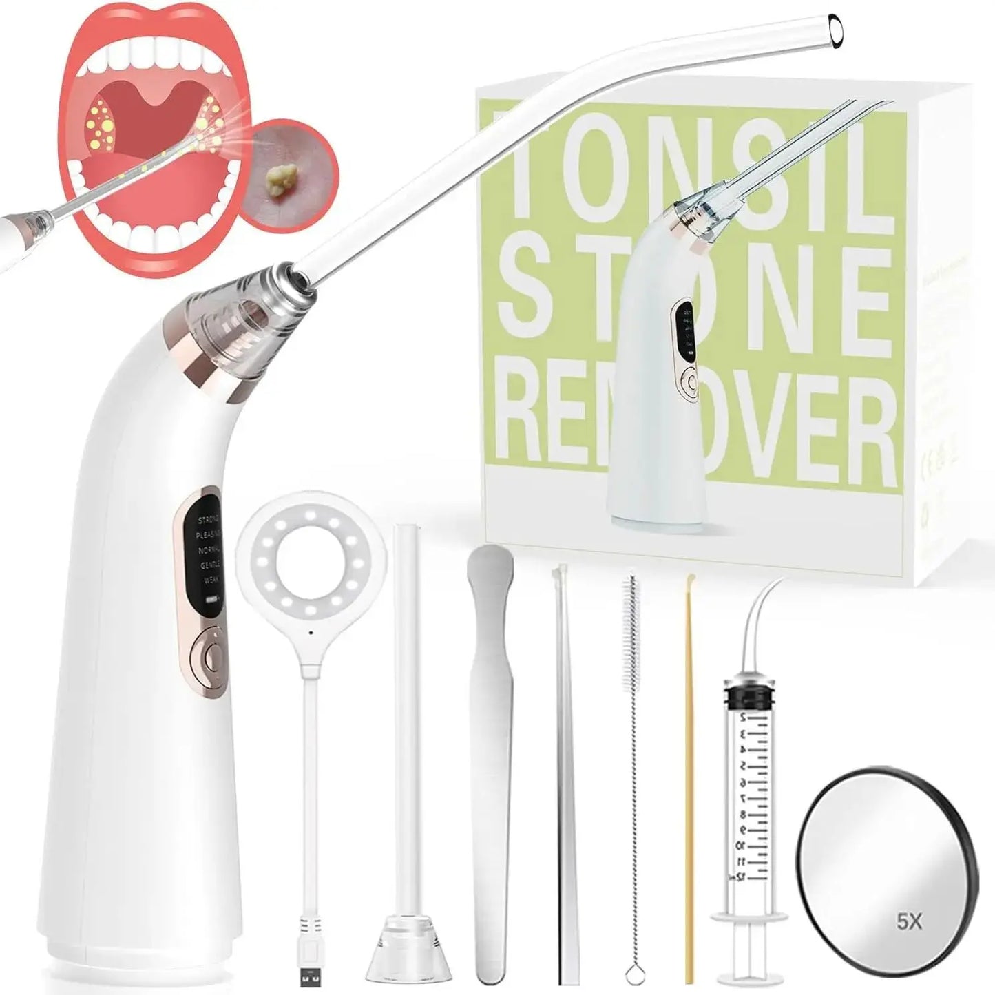 Electronic Vacuum Tonsil Stone Remover Kit with 5 Suction Modes 10in1 Tonsil Stone Cleaner Mouth Cleaning Tool Oral Fresh Care