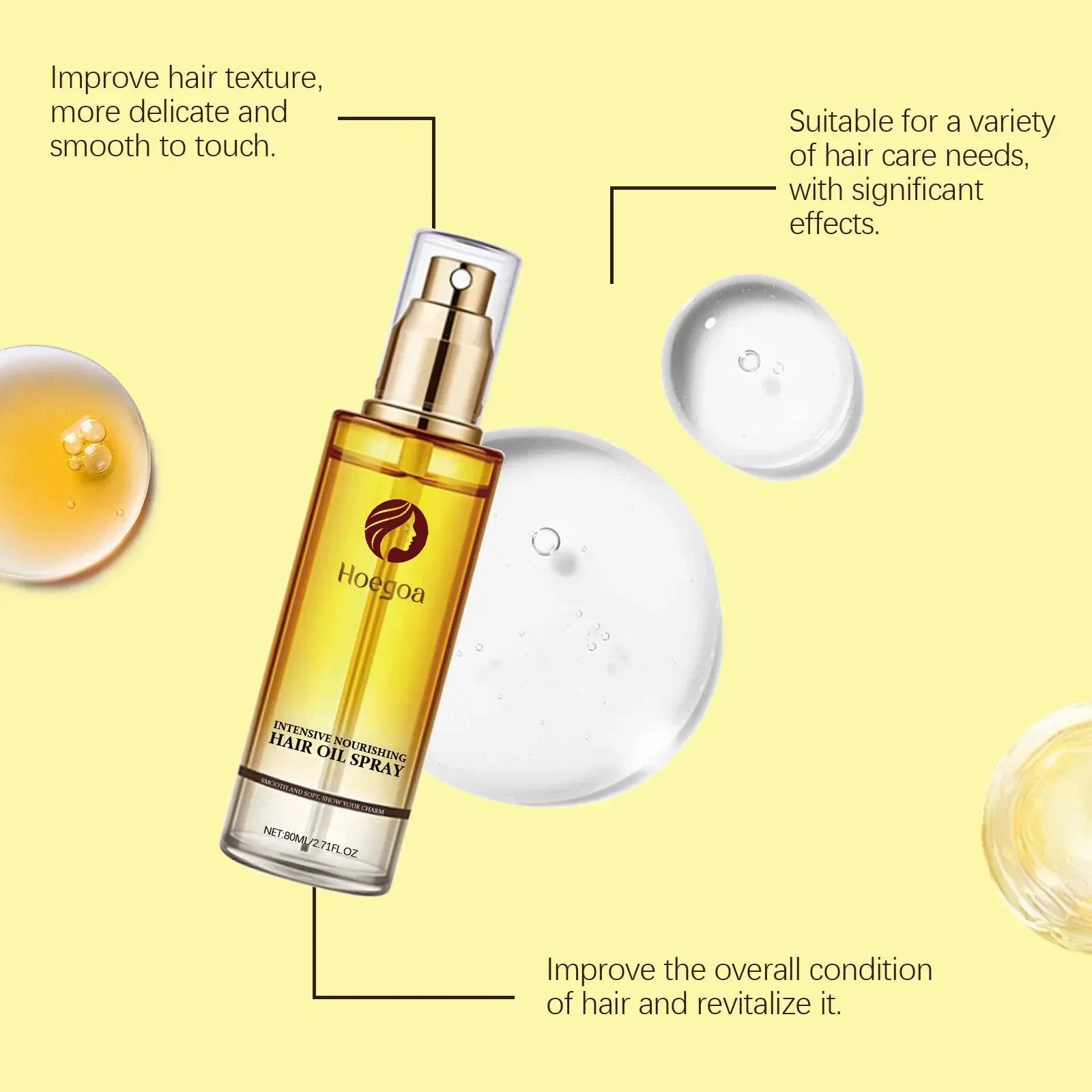 Hoegoa 80ml Nourishing Hair Care Essential Oil spray Soften and Nourish Hair, Moisturize, Improve Dry Scalding Dyeing Care spray Nova Trendz