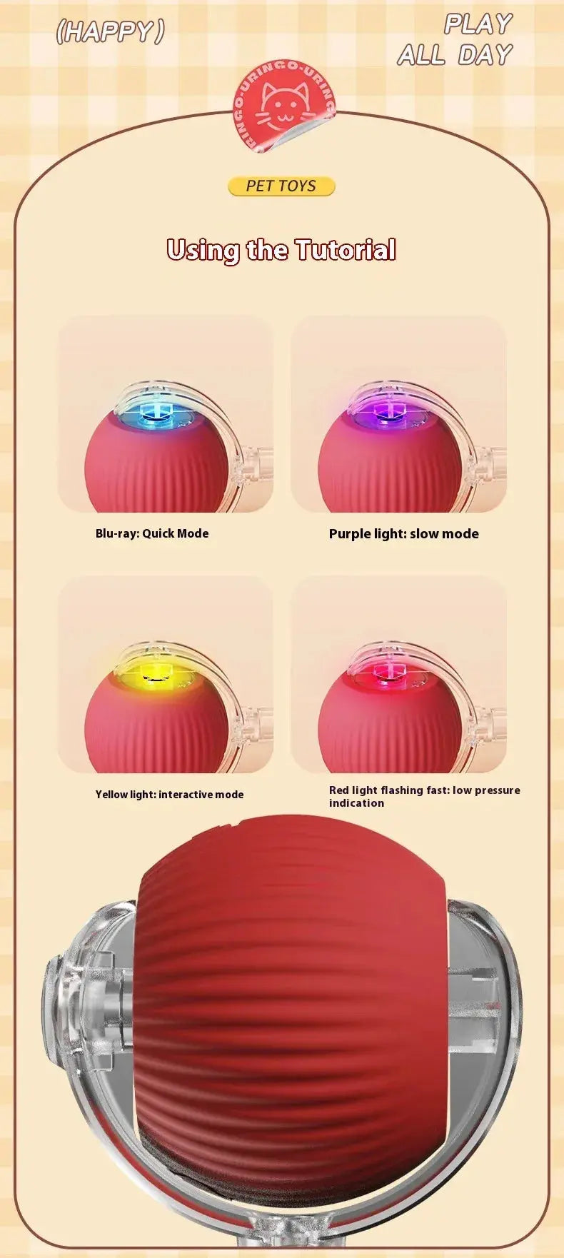New Cat Interactive Ball Toy Automatic Rolling Ball Faux Tail Rechargeable Smart Pet Electric Toy Dog Cat Training Imitate Mouse - Nova Trendz