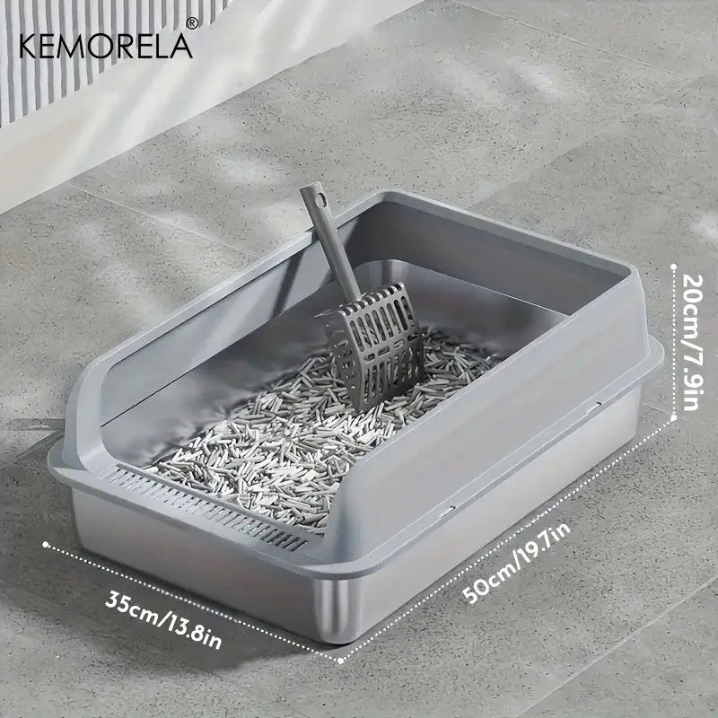 KEMORELA 1PC Stainless Steel Cat Bedpans Thickening Semi-enclosed High Side With Lid Litter Scoop Splashproof Open Litter Box Nova Trendz