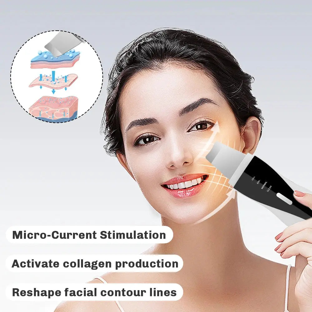 Skin Scrubber Ultrasonic Facial Machine for Home Use Spatula for Blackhead Remover Shovel Peeling Pore Cleaner Face Lift Massage - Nova Trendz